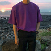 Camisa holgada de manga corta y cuello alto para hombre